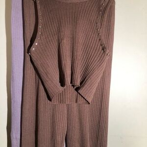 Ribbed Knit Two-Piece Set in Mauve Brown